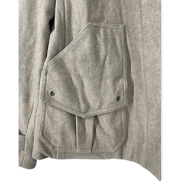 J Crew Wool Utility Field Jacket Large Tan Brown Coat Hidden Buttons Lined - Picture 2 of 5